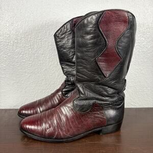Lorenzo Banfi Men's 10 M Black Leather Maroon Teju Mid Calf Cowbody Western